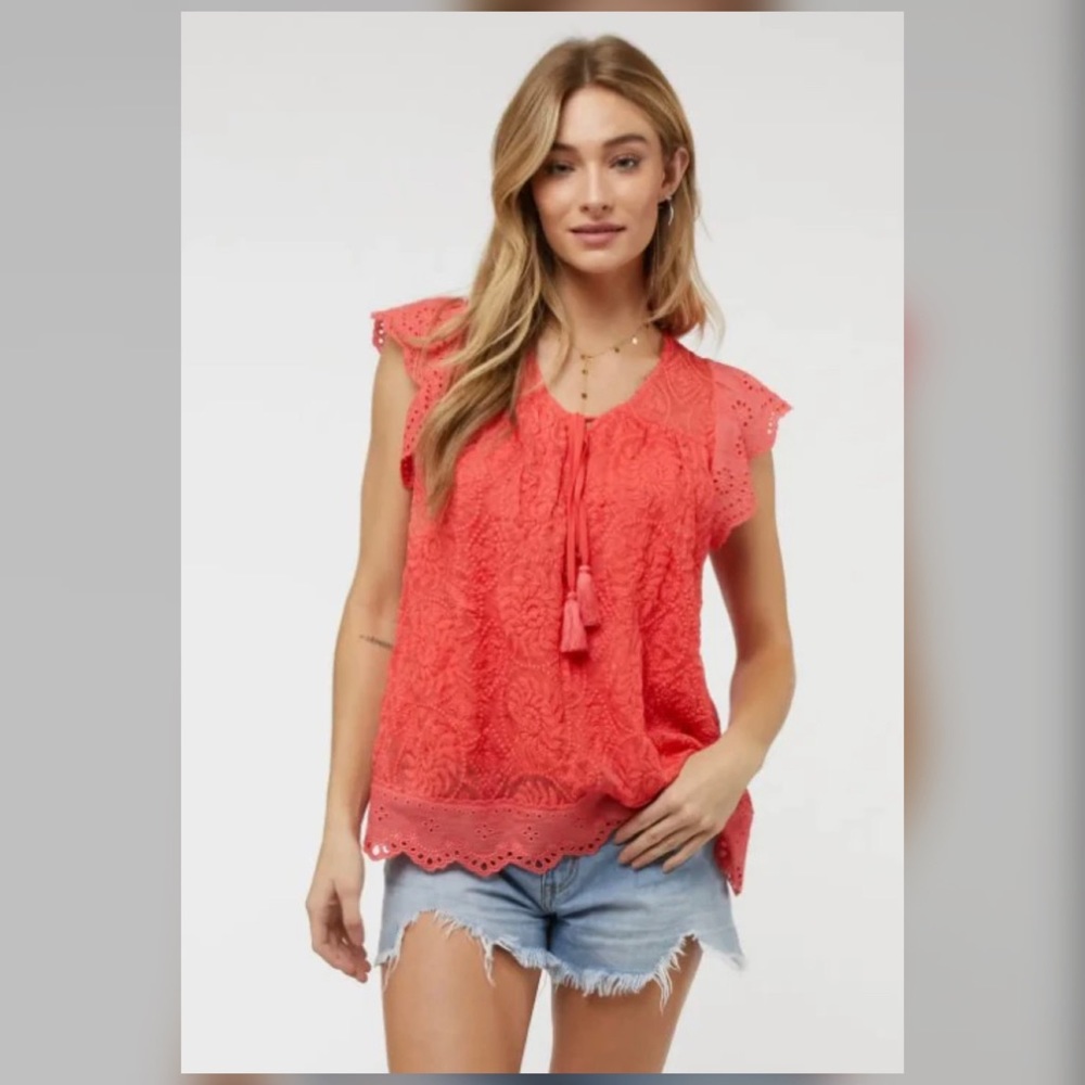 Coral Crochet Lace Top
